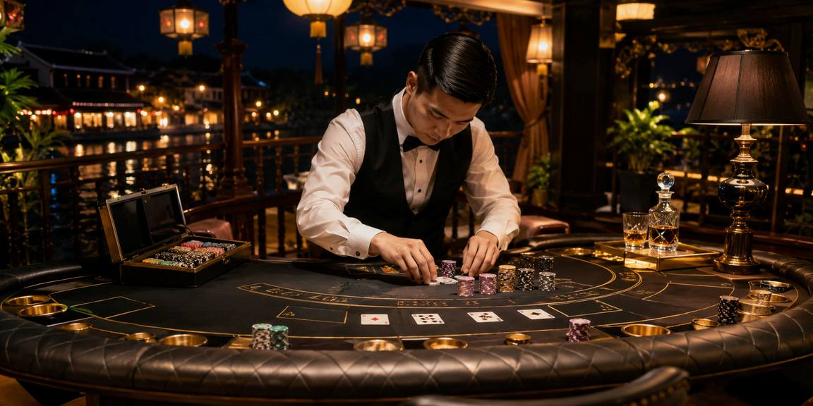 Bàn Baccarat tại không gian casino lấy cảm hứng từ đèn lồng Hội An