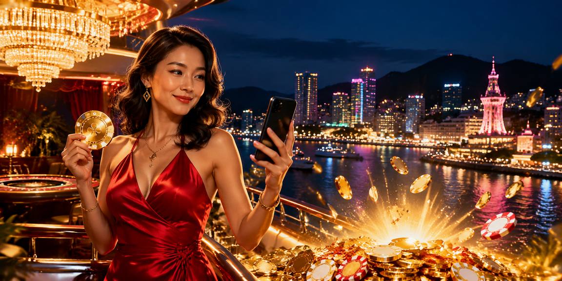 Người mẫu Việt Nam trong không gian casino hiện đại với ánh đèn rực rỡ