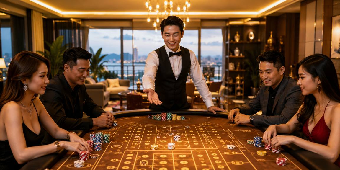 Người mẫu Việt Nam chơi Tài Xỉu với xúc xắc trên bàn casino